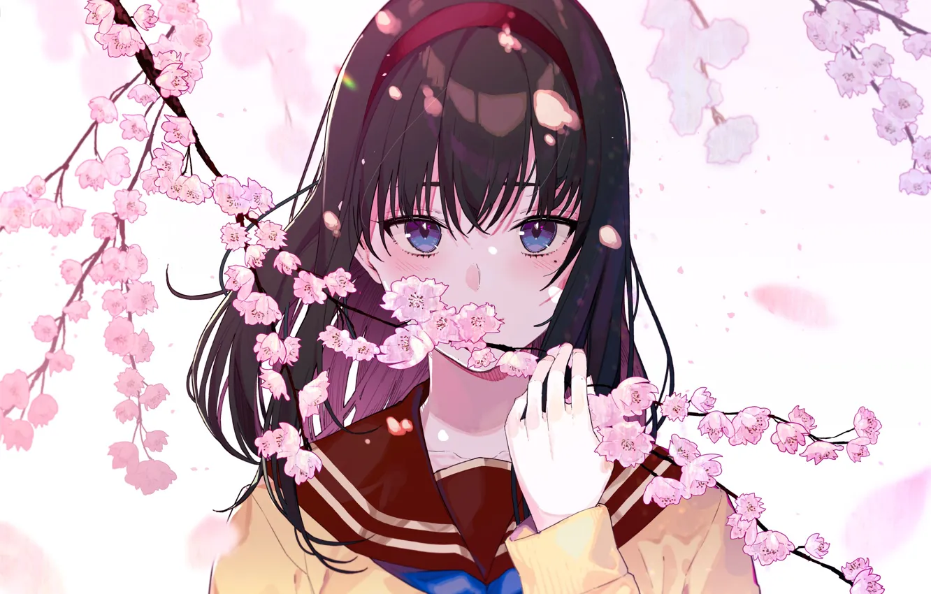 Photo wallpaper look, girl, flowers, art, kayahara