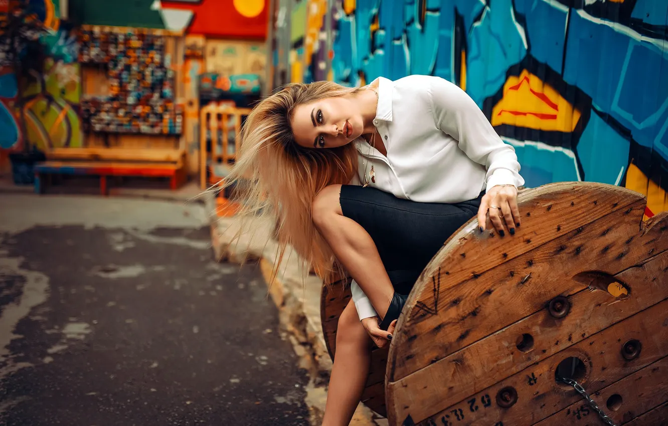 Photo wallpaper skirt, blouse, legs, sponge, Ksenia Nettle