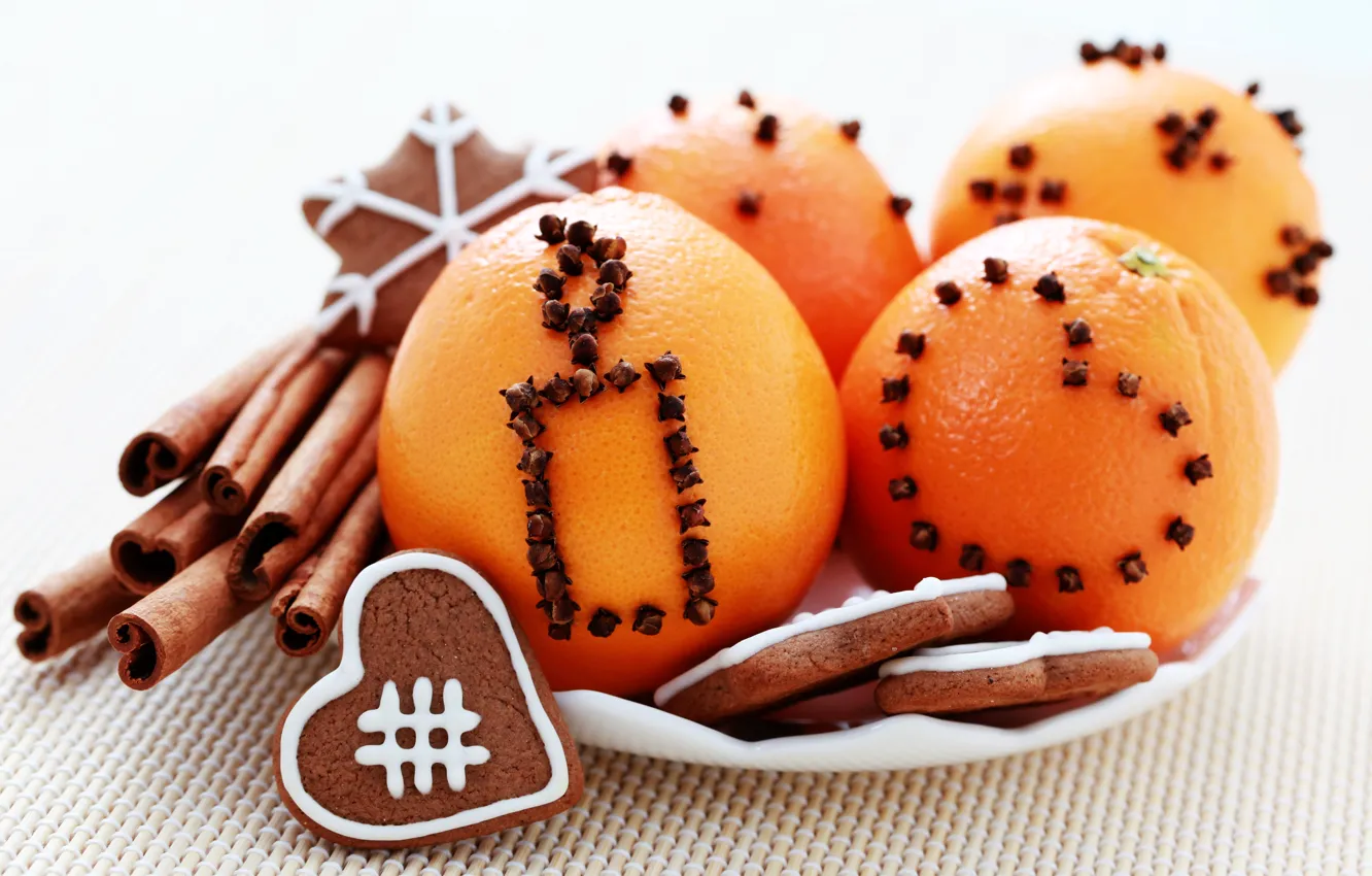 Photo wallpaper holiday, orange, food, cookies, fruit, cinnamon, dessert, cakes