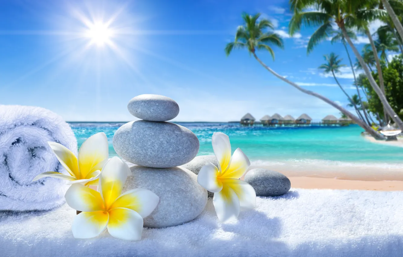 Photo wallpaper sand, sea, beach, summer, the sky, palm trees, summer, beach