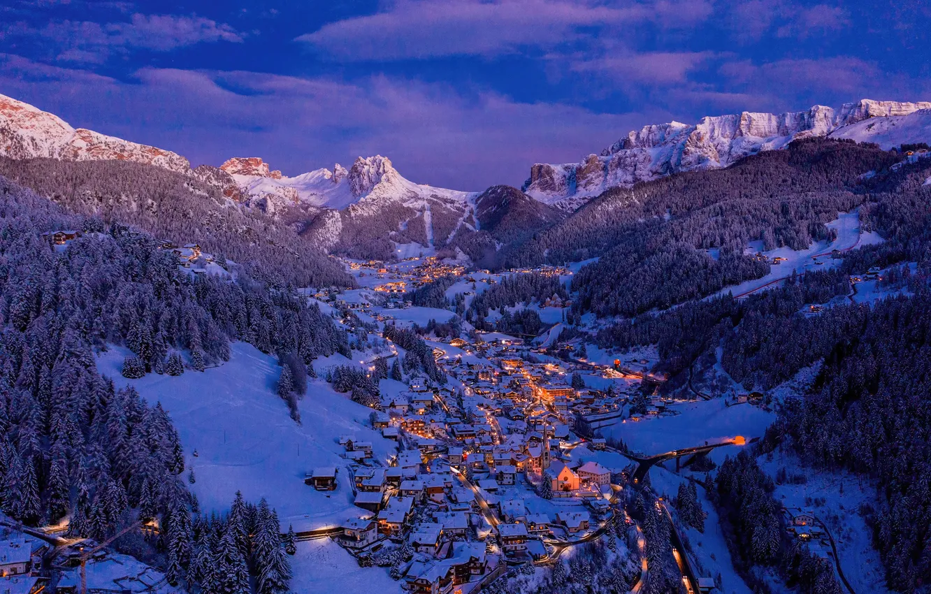 Photo wallpaper winter, snow, mountains, valley, Christmas, Italy, Christmas, Italy