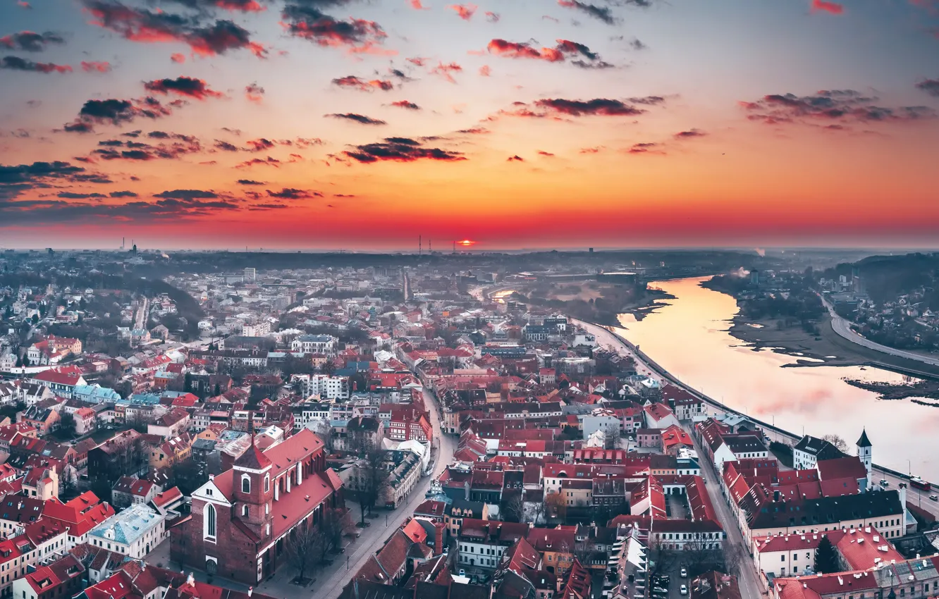 Photo wallpaper sunset, Lithuania, Kaunas