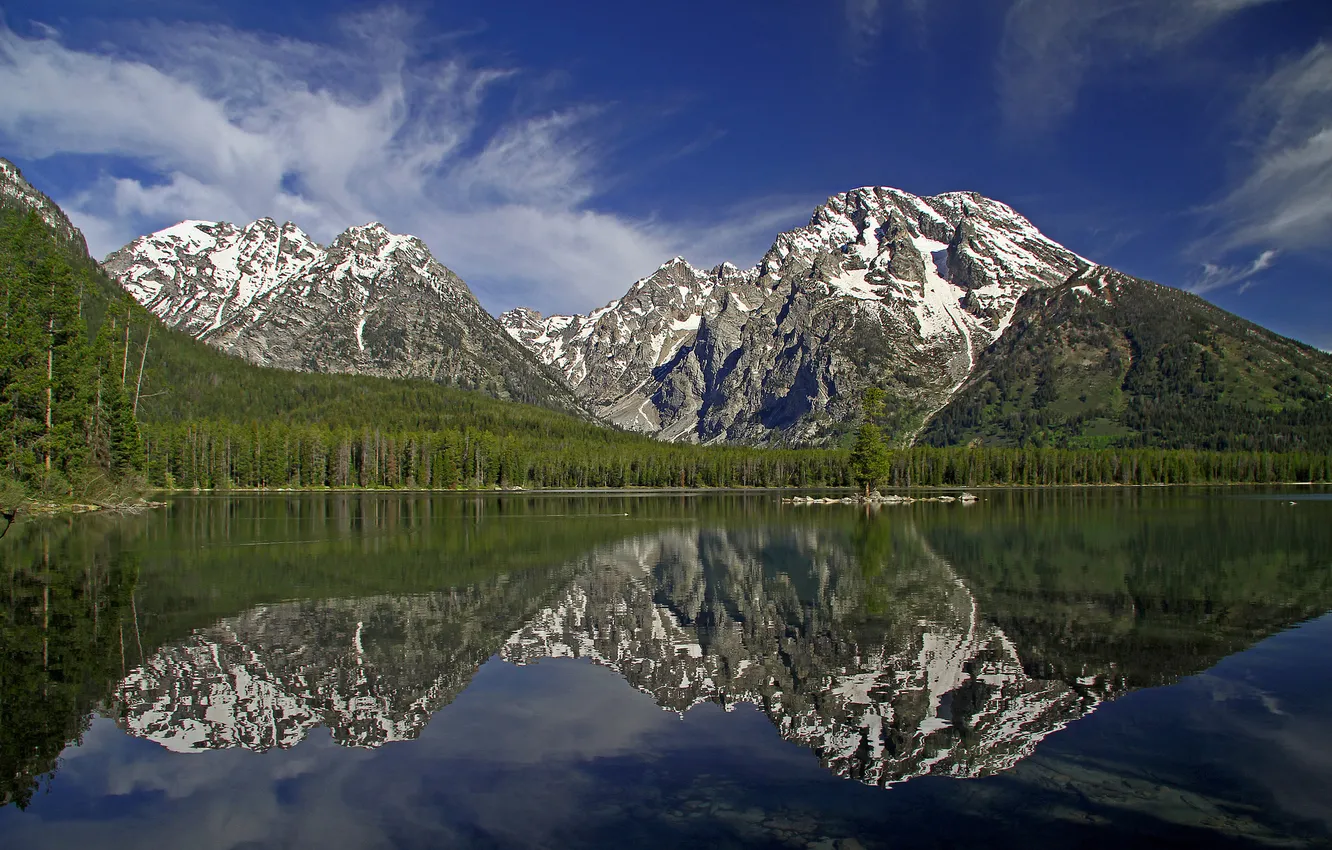 Photo wallpaper forest, mountains, lake, reflection, Wyoming, Wyoming, Grand Teton, Grand Teton National Park