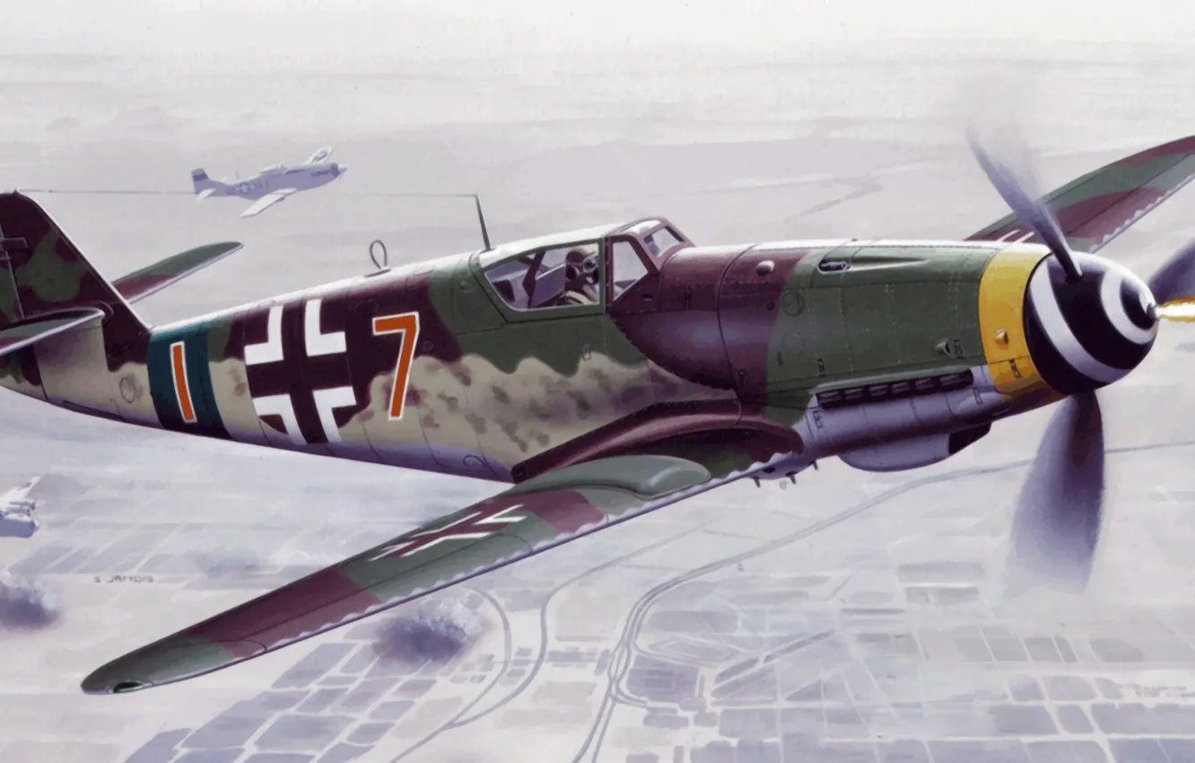 Photo wallpaper war, art, painting, aviation, WW2, german fighter, Bf 109 K4