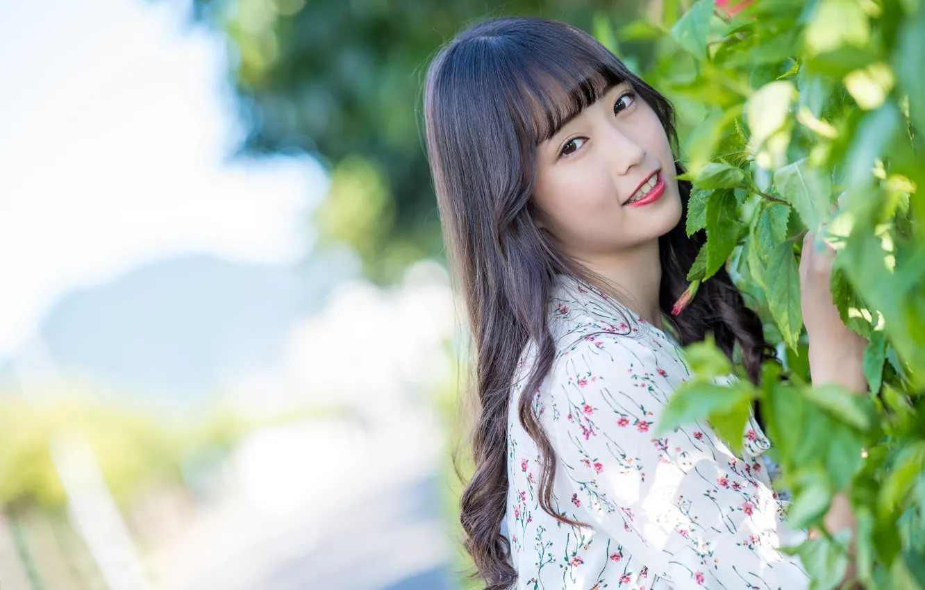 Photo wallpaper look, girl, Asian, cutie, bokeh