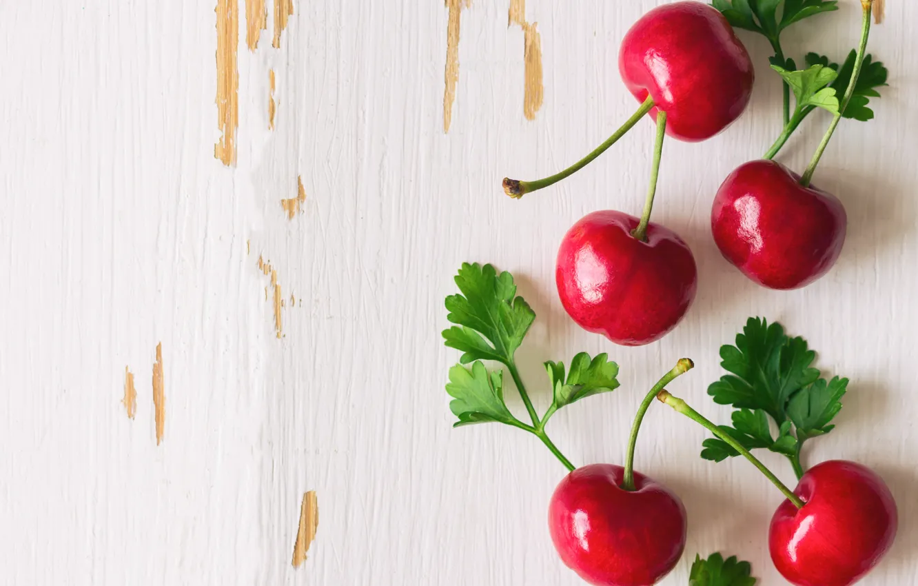 Photo wallpaper greens, berries, cherry, parsley