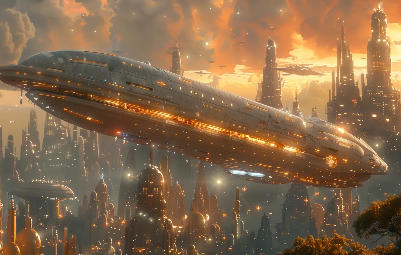 Photo wallpaper nature, fog, future, fiction, UFO, haze, spaceship, the futuristic