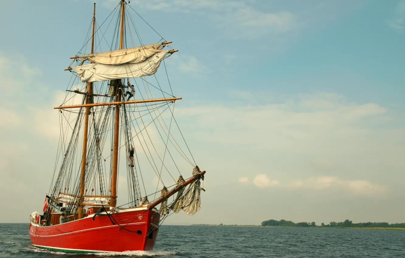 Photo wallpaper sea, the sky, shore, sailboat