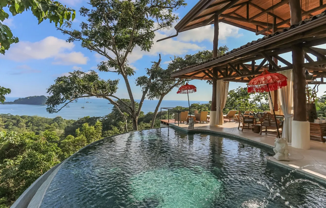 Photo wallpaper Villa, the pool, terrace, Costa Rica, Tree House, Costa-Rica, view of the coast