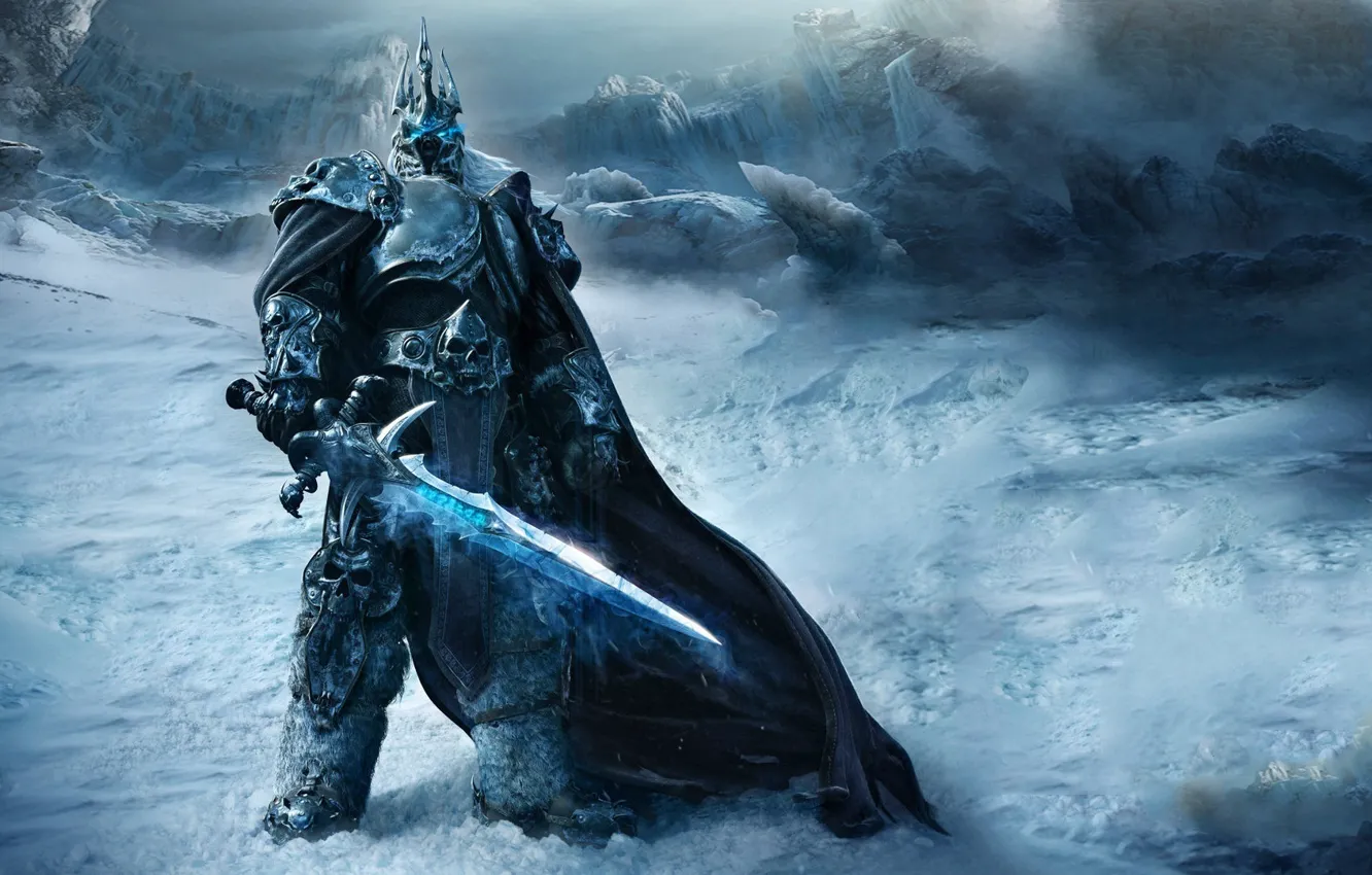 Photo wallpaper mountains, the game, warrior, Wrath Of The Lich King, World Of Warcraft