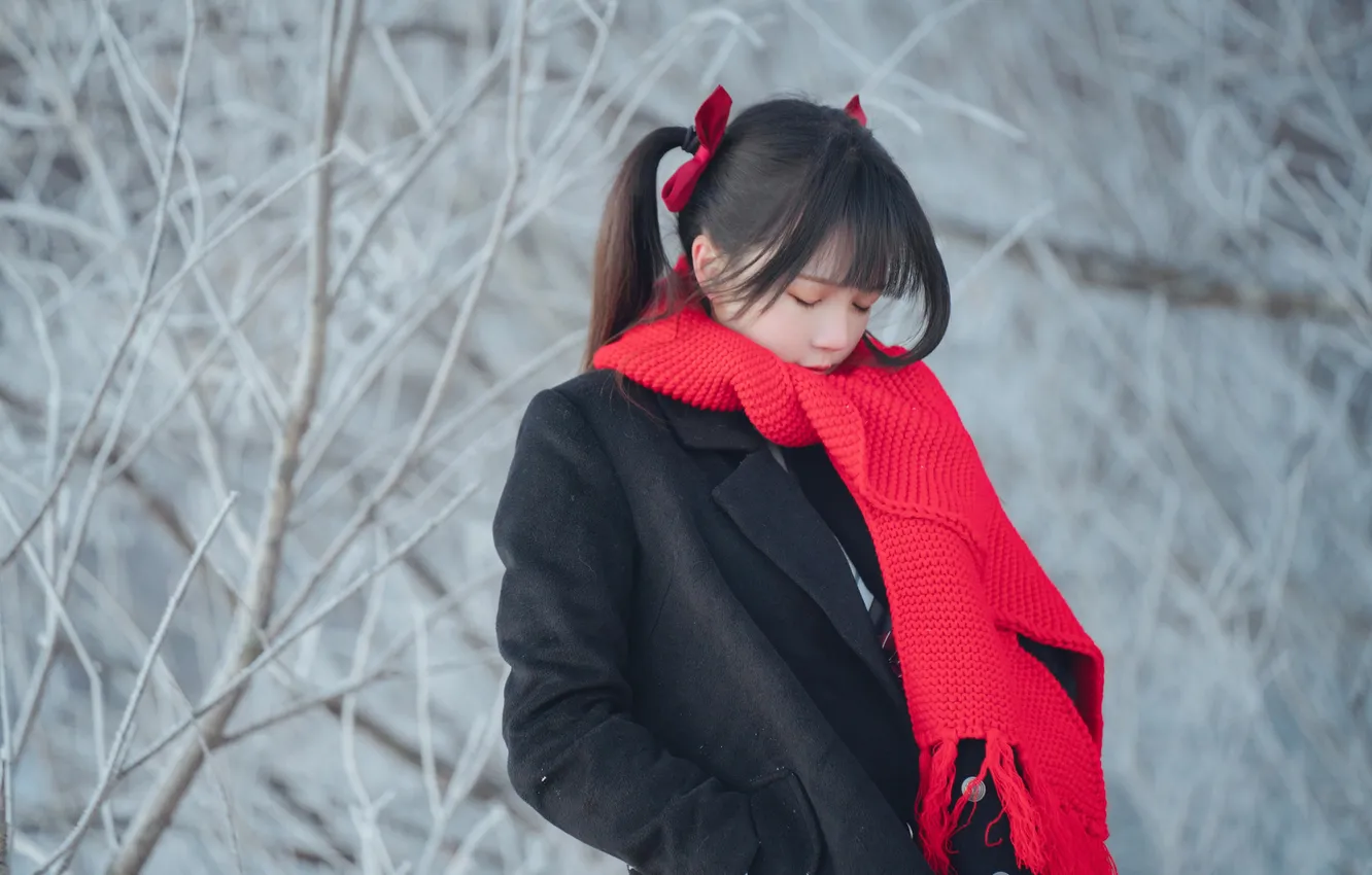 Photo wallpaper woman, beautiful, winter, snow, model, pretty, asian, cute