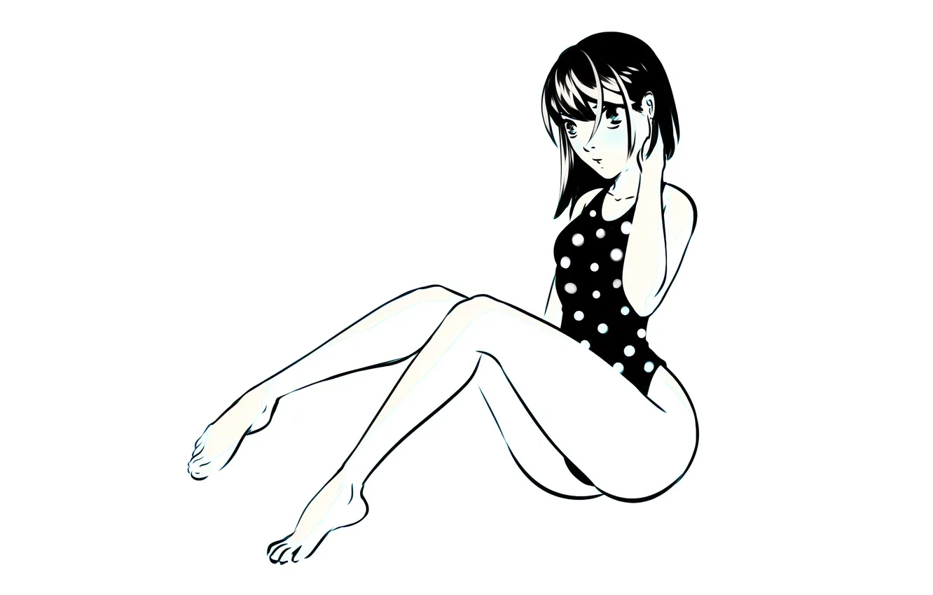 Photo wallpaper girl, sexy, lingerie, bodysuit, green eyes, legs, anime, beautiful