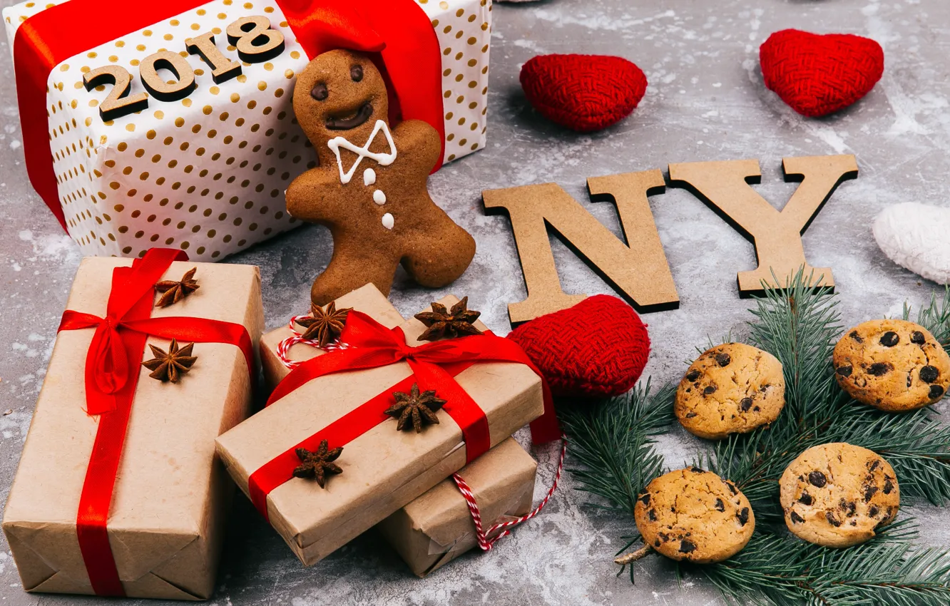 Photo wallpaper decoration, gift, new year, cookies, Christmas, Christmas, New Year, gift