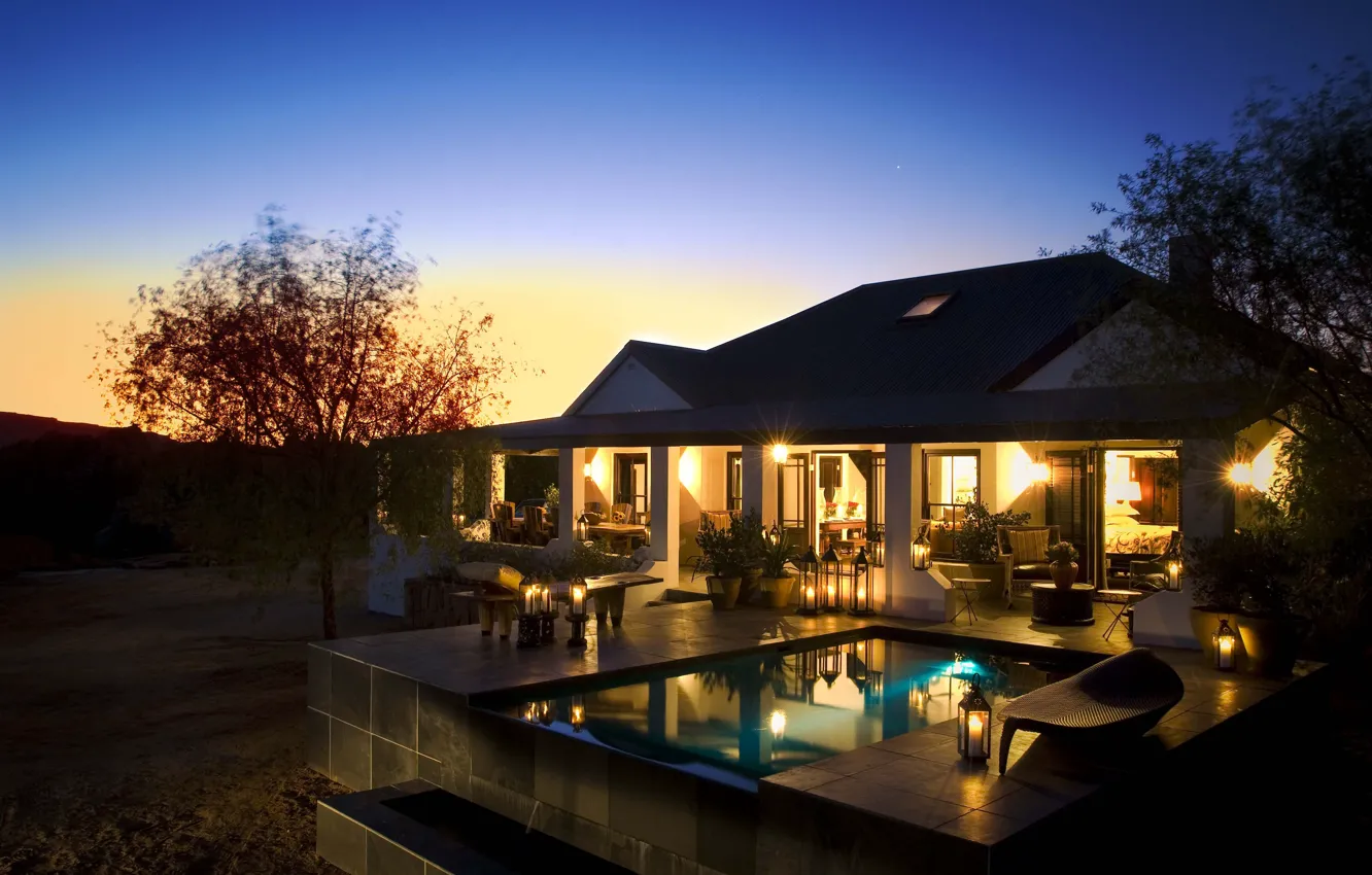 Photo wallpaper mood, stay, Villa, the evening, candles, pool