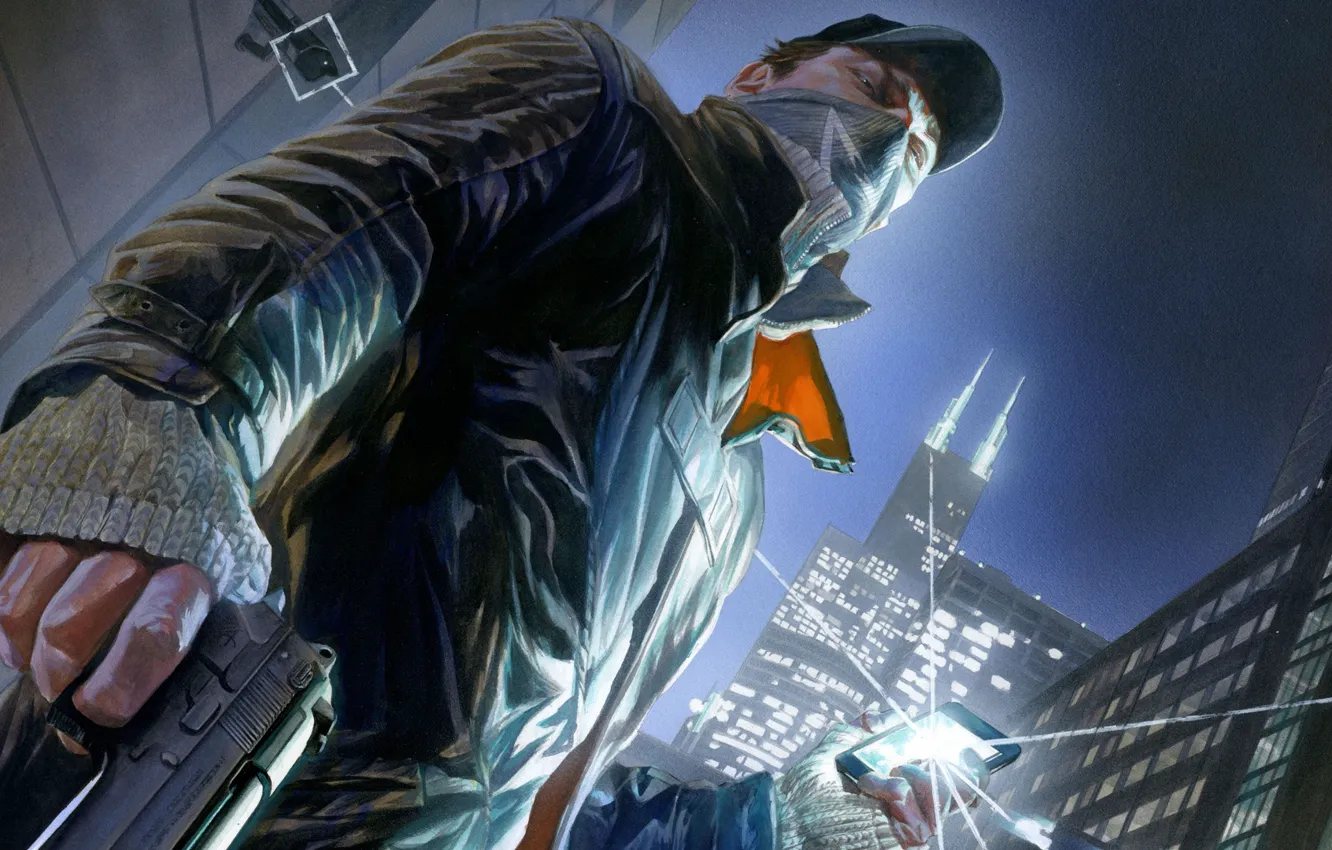Photo wallpaper gun, cap, art, Watch Dogs, Aiden Pearce