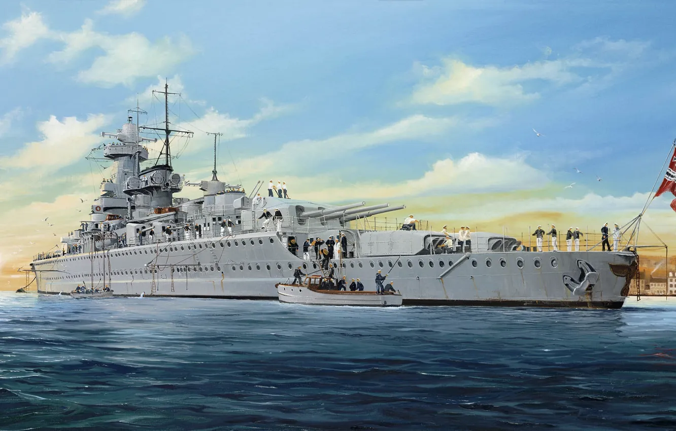 Photo wallpaper ship, art, Navy, military, battleship, German, WW2, pocket