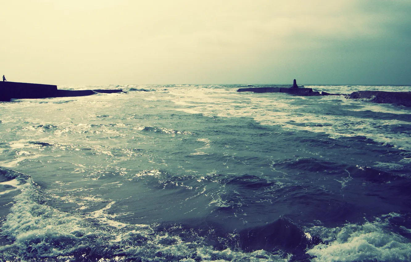 Photo wallpaper sea, wave, shore, Nature, silhouettes, tide