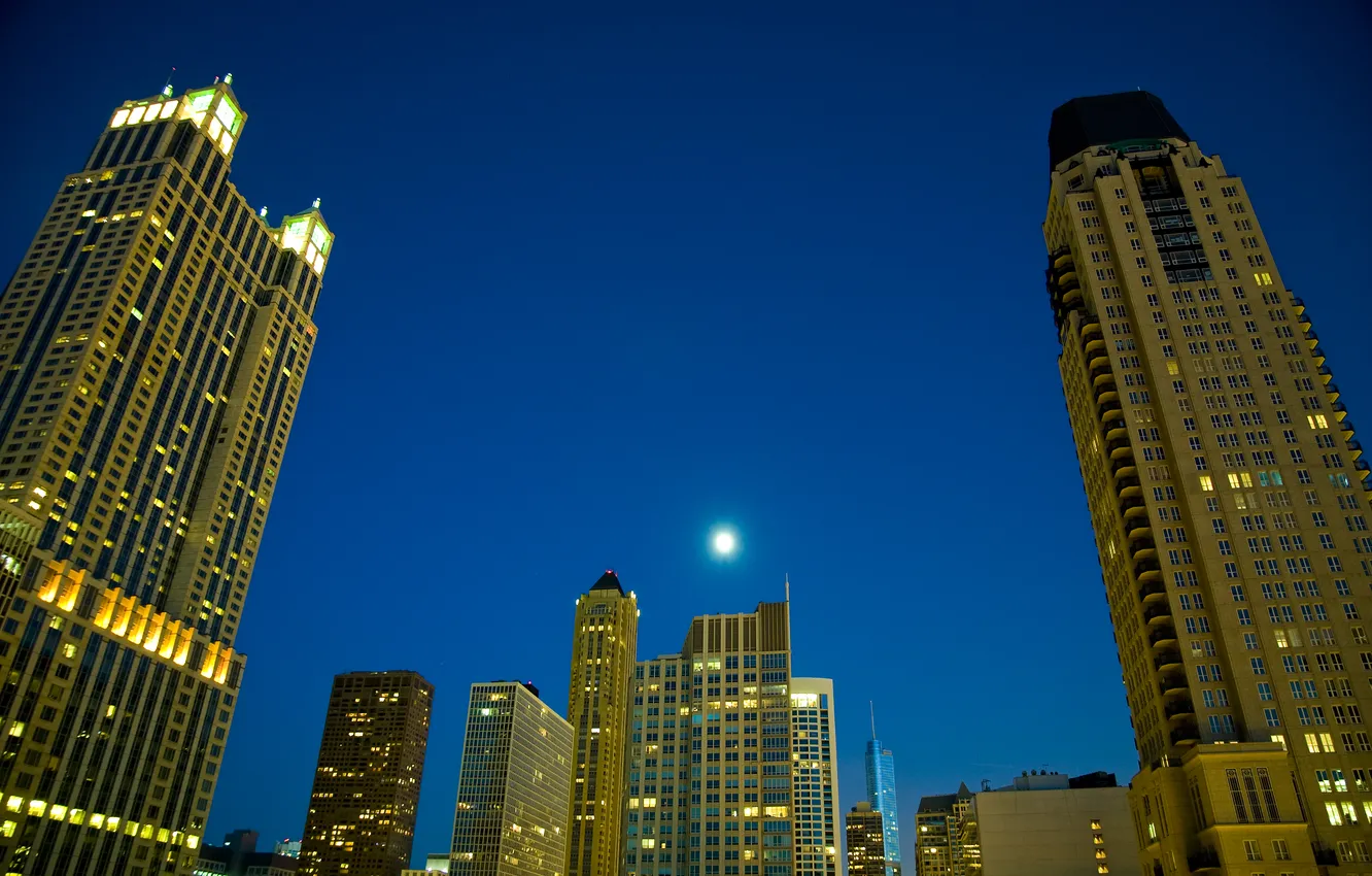 Photo wallpaper night, the city, skyscrapers, Chicago, USA, Illinois