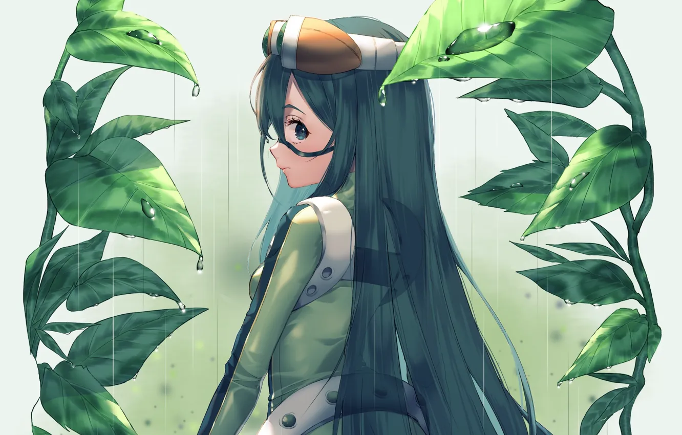 Photo wallpaper leaves, girl, frog, Boku no Hero Academy, My hero Academy, Frappe