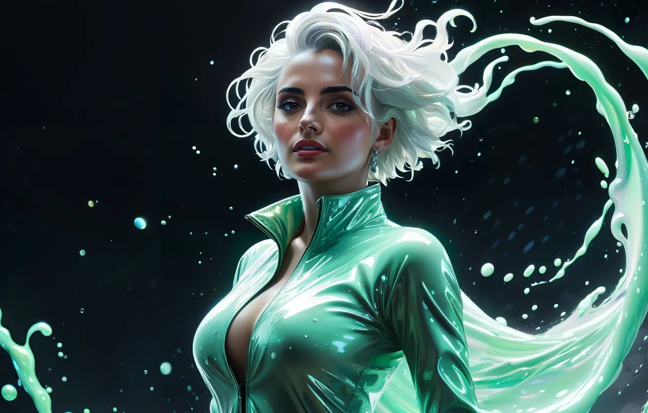 Photo wallpaper girl, squirt, portrait, green hair