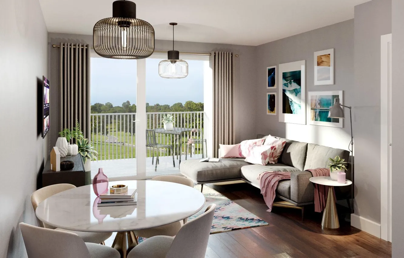 Photo wallpaper interior, balcony, living room, dining room, small room