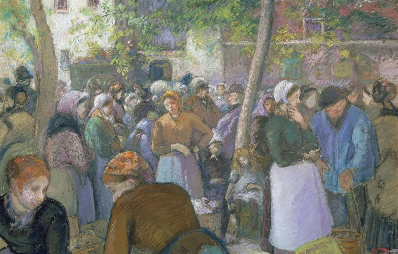 Photo wallpaper people, picture, trade, genre, Camille Pissarro, The poultry Market in Gisors