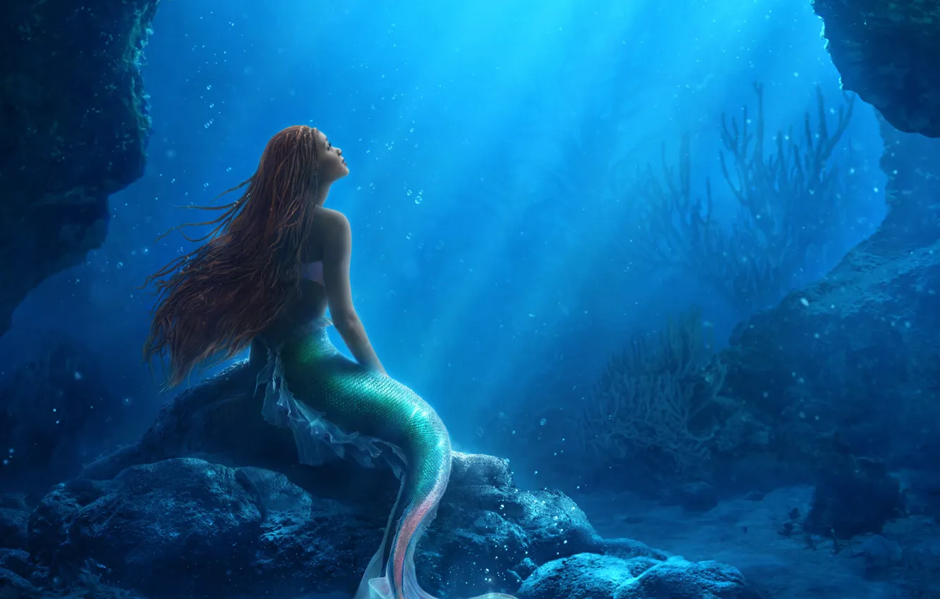 Photo wallpaper stones, hair, fantasy, tail, USA, Disney, underwater world, adventure