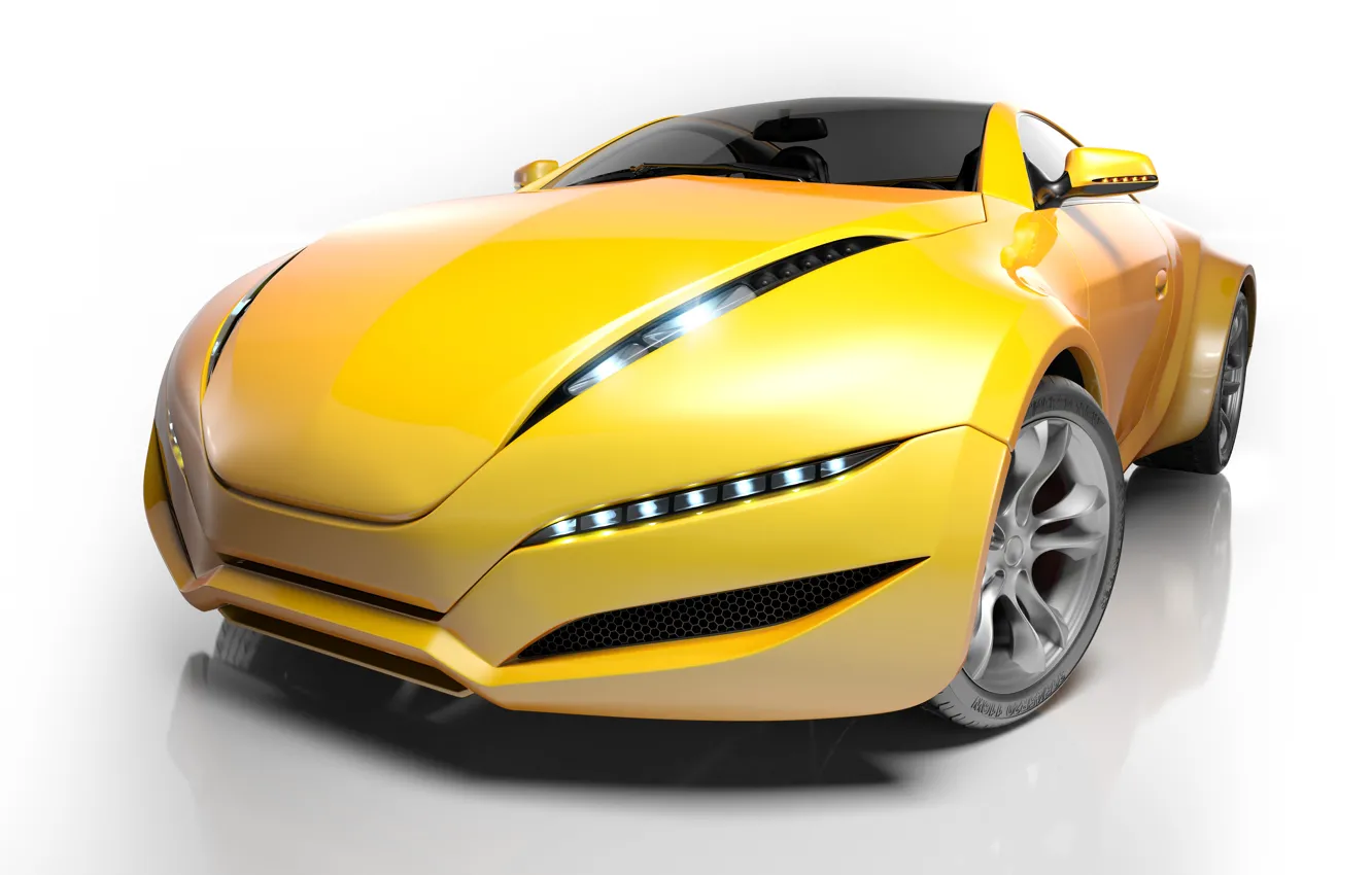 Photo wallpaper yellow, headlight, wheel, supercar