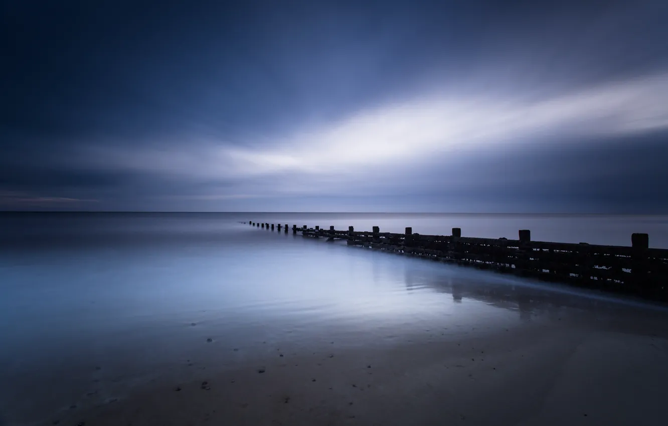 Photo wallpaper sea, the sky, night, blue, shore, England, UK, calm