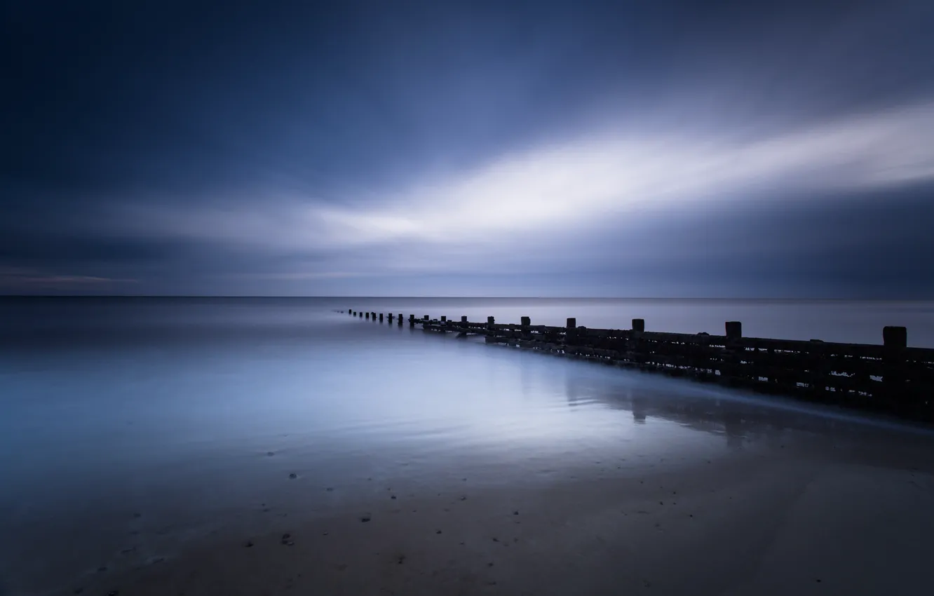 Photo wallpaper sea, the sky, night, shore, England, UK, calm, blue