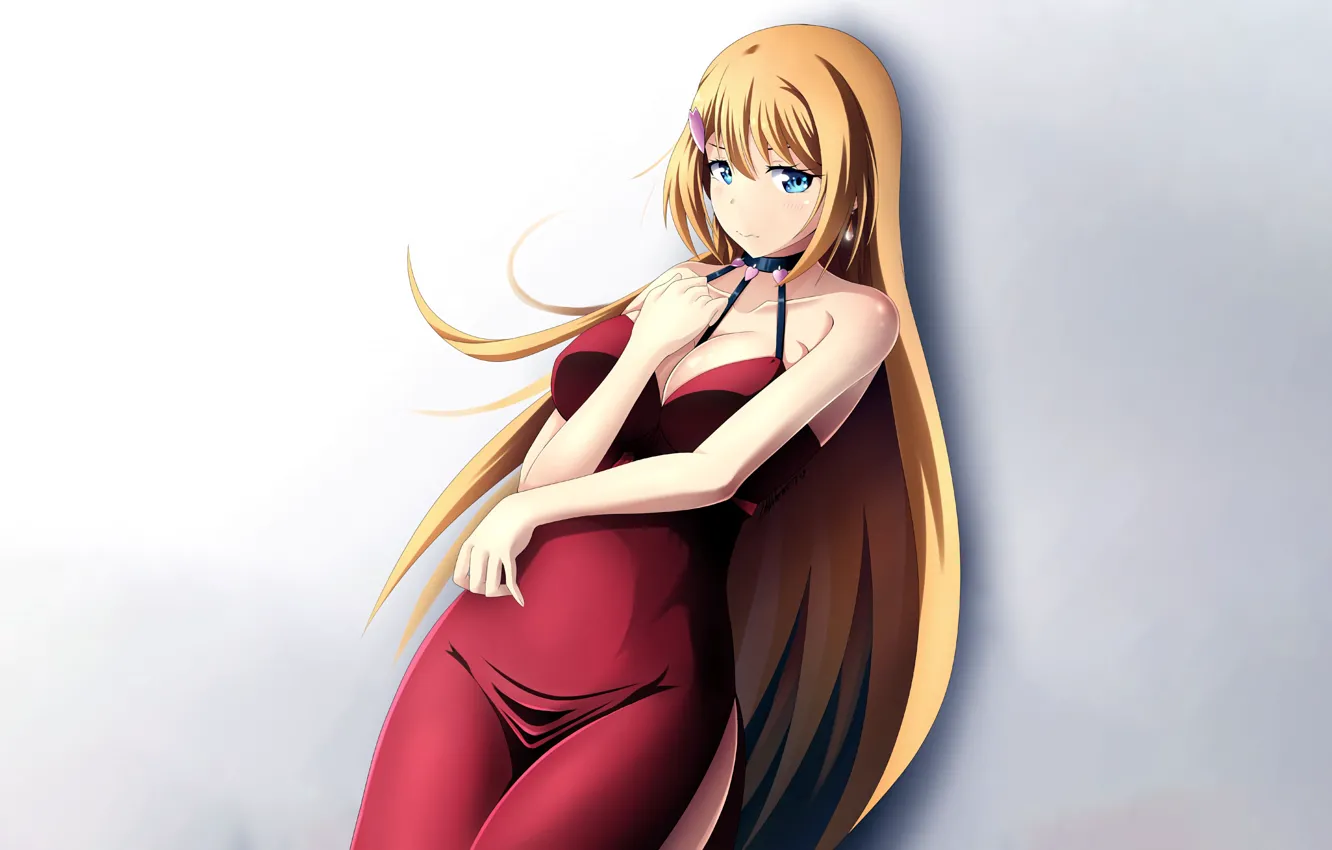 Photo wallpaper girl, sexy, cleavage, long hair, dress, boobs, anime, beautiful