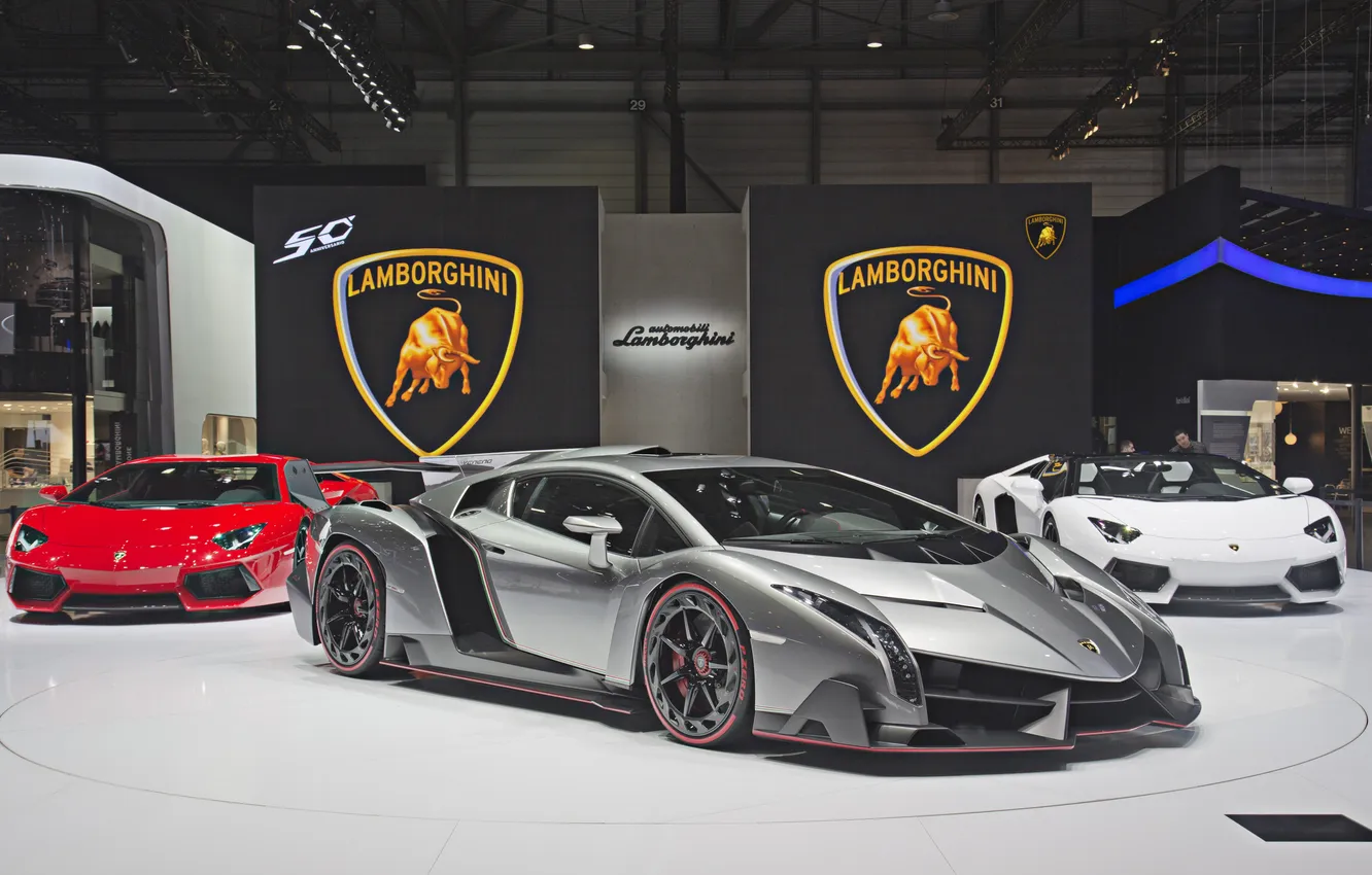 Photo wallpaper Lamborghini, and, Aventador, 2013, Veneno, presentation, Geneva