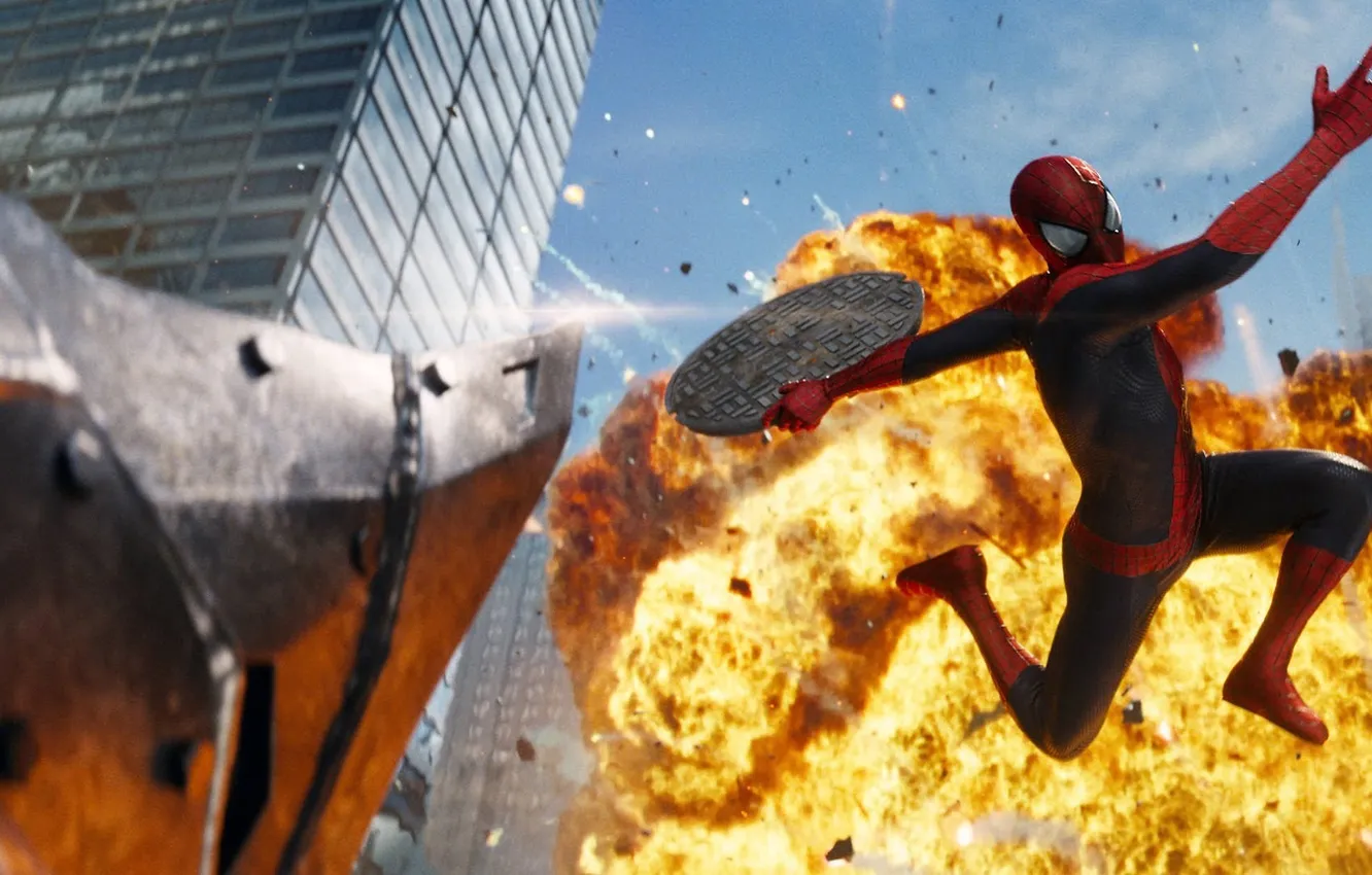 Photo wallpaper rino, fly, fight, spider man, the amazing spider man 2
