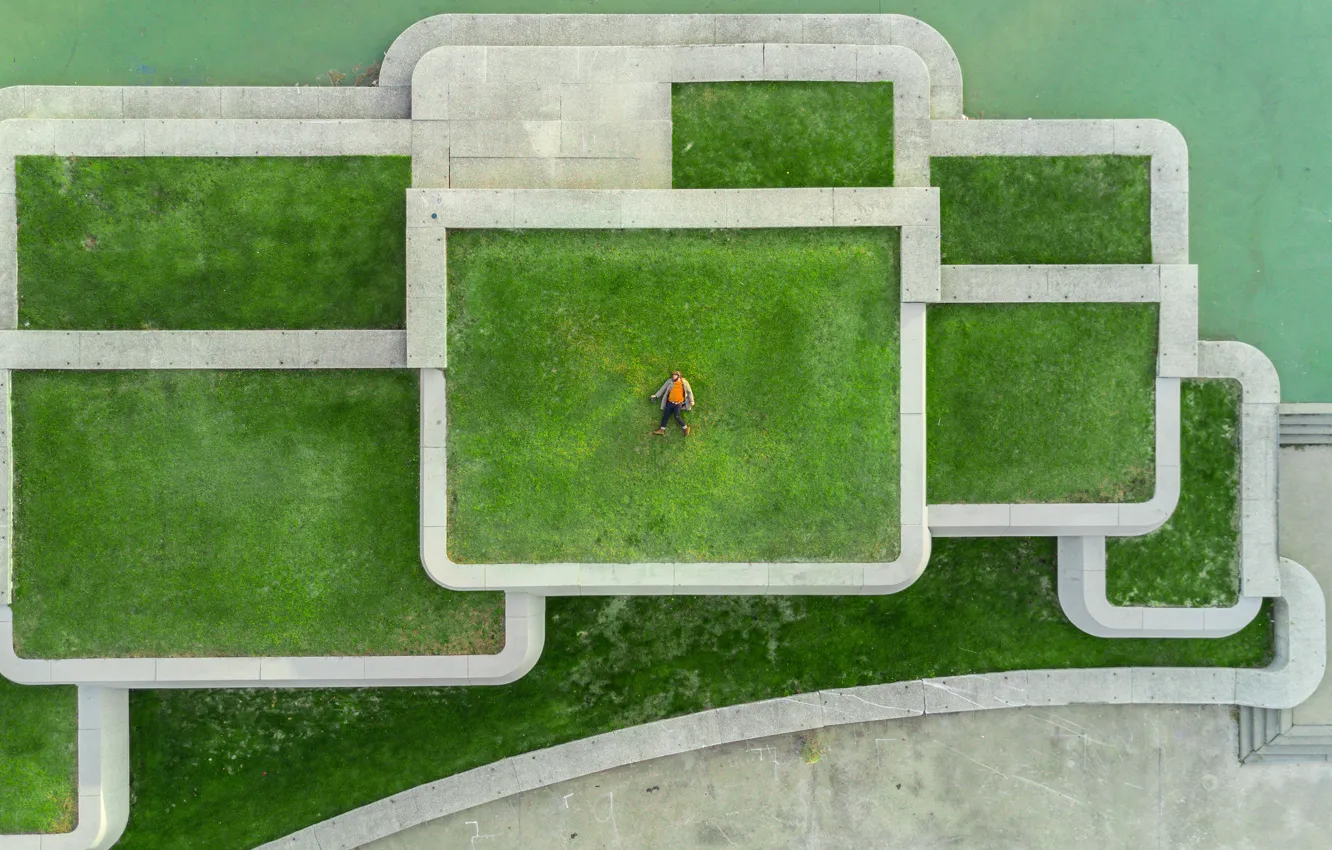 Photo wallpaper lawn, people, dude, lies, Canada, the view from the top, from the height, Montreal