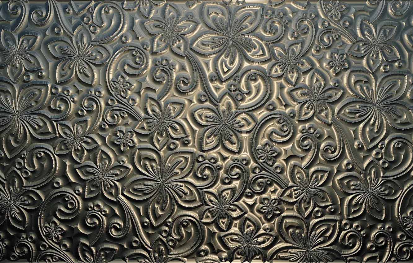 Photo wallpaper flowers, metal, background, pattern, silver, Shine, texture, silver