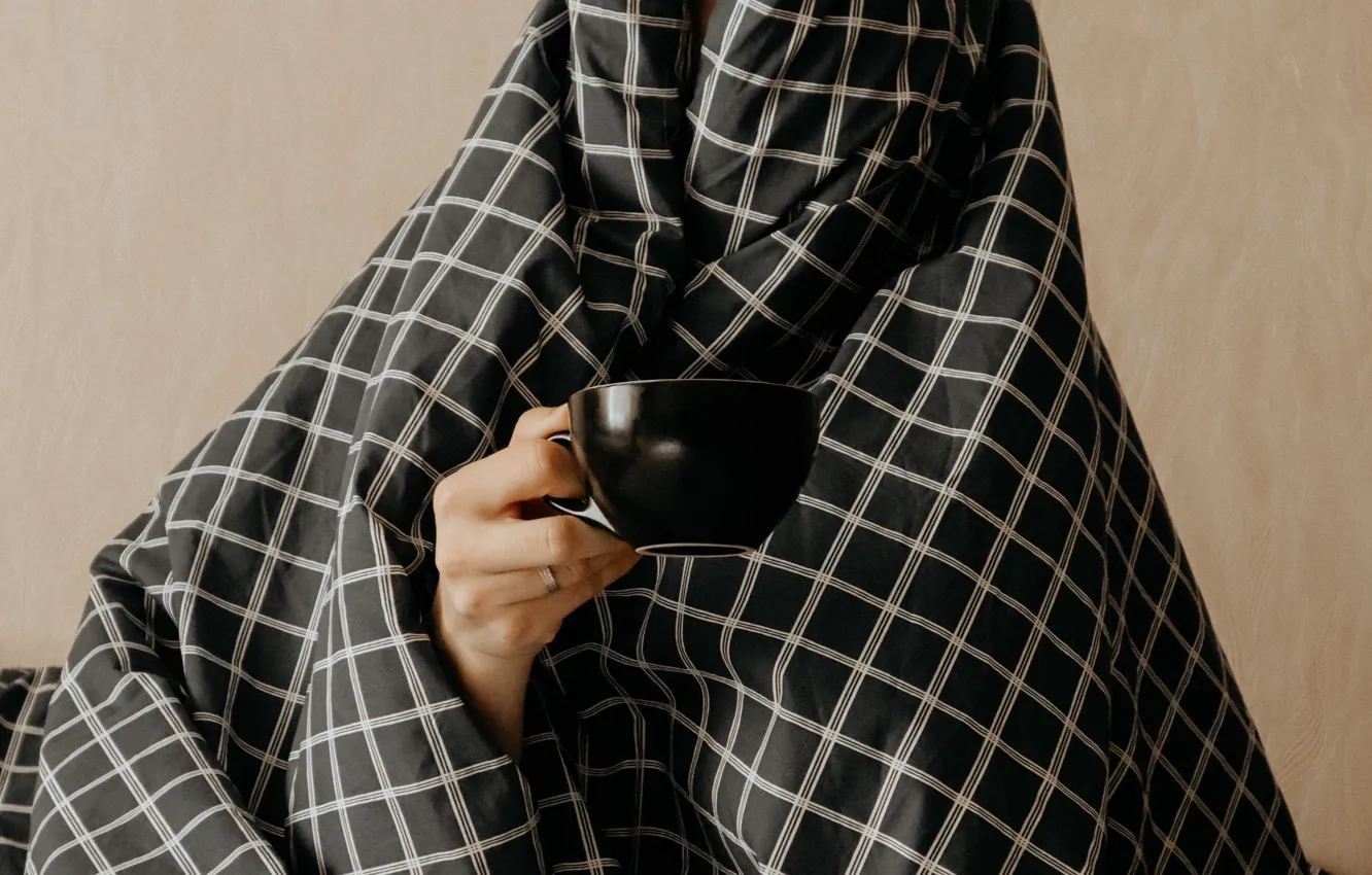 Photo wallpaper comfort, heat, mood, hand, Cup, plaid, wrapped