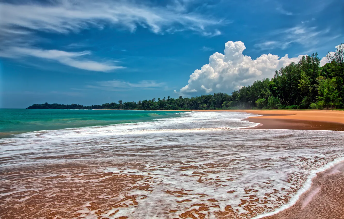 Photo wallpaper beach, the sky, clouds, surf