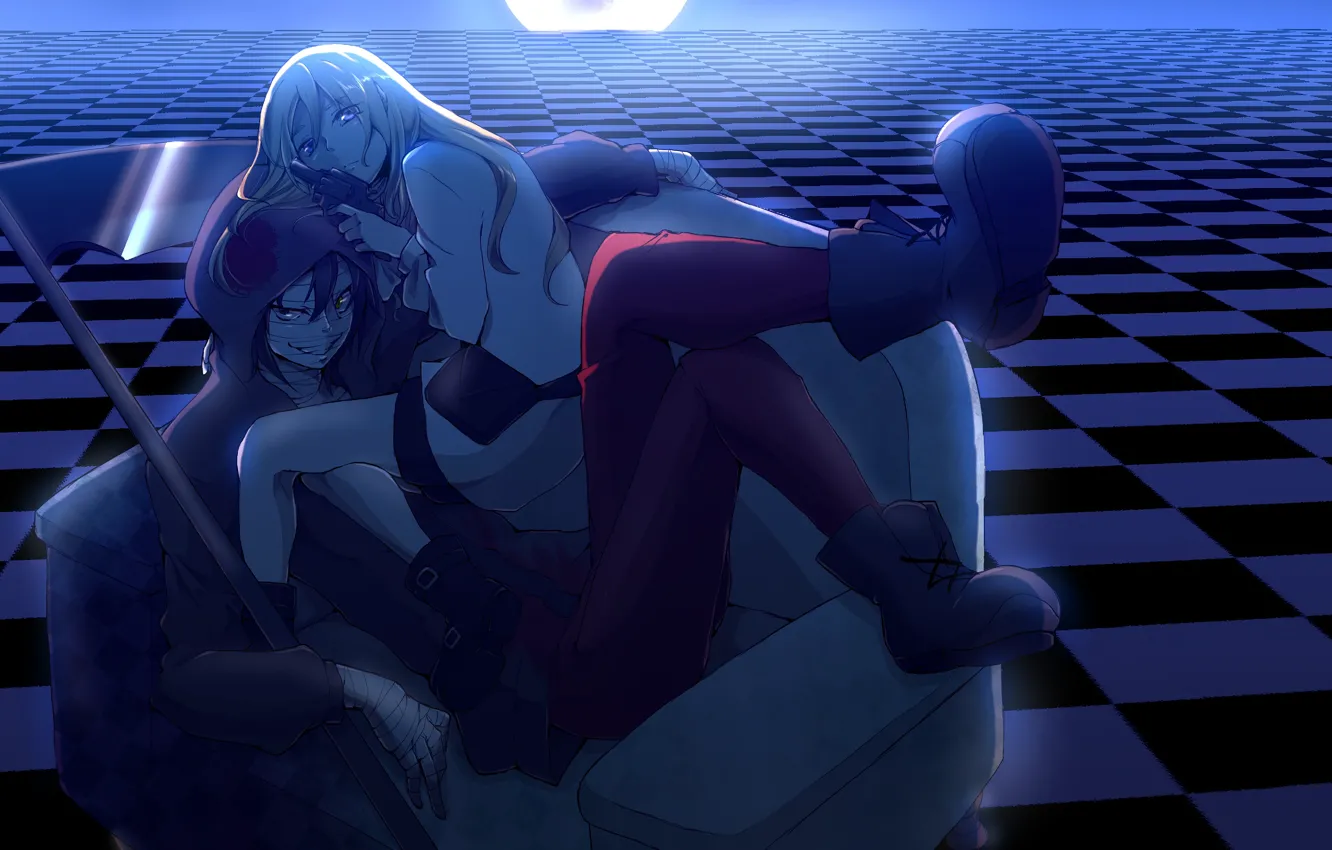 Photo wallpaper girl, smile, room, pair, braid, guy, Angel bloodshed, Satsuriku no Tenshi