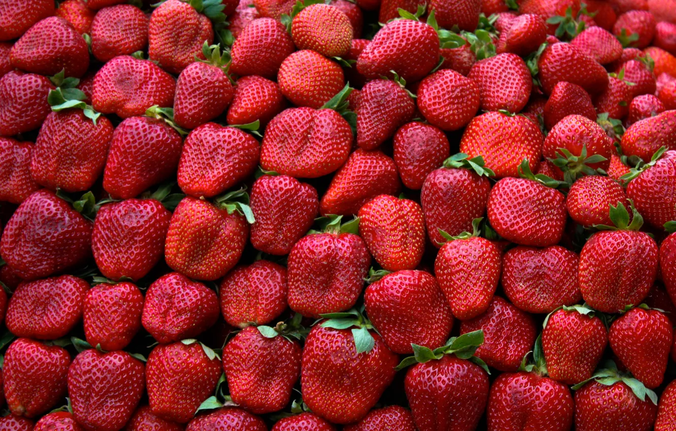 Photo wallpaper green, red, pattern, leaves, fruit, strawberries