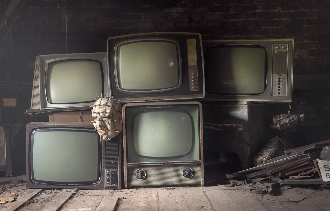 Photo wallpaper TV, mask, attic