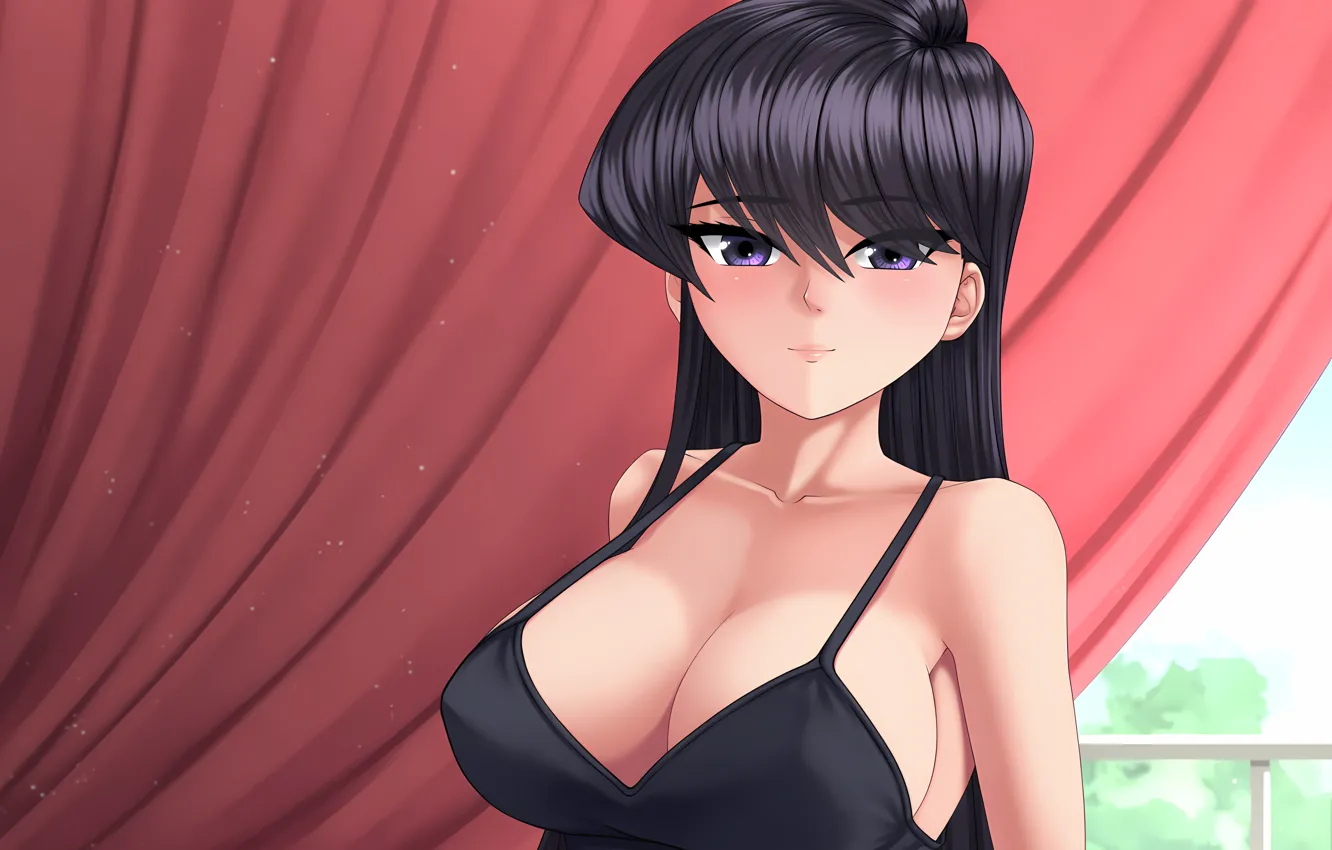 Photo wallpaper girl, sexy, cleavage, long hair, boobs, anime, beautiful, purple eyes