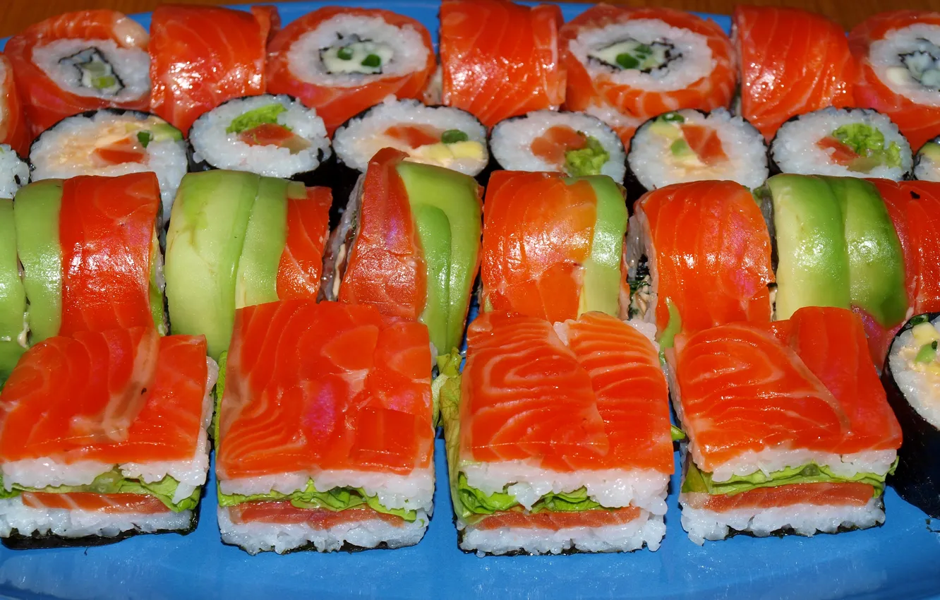 Photo wallpaper photo, food, a lot, sushi, seafood