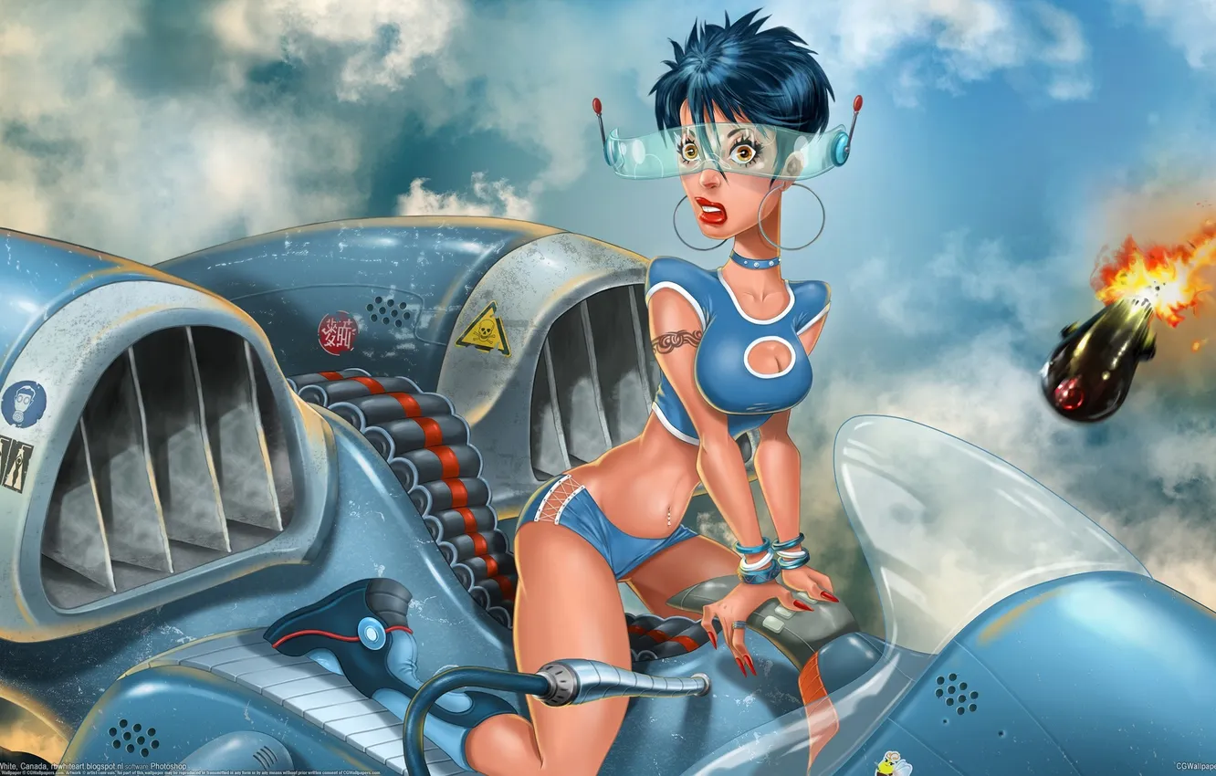 Photo wallpaper girl, motorcycle, RB White