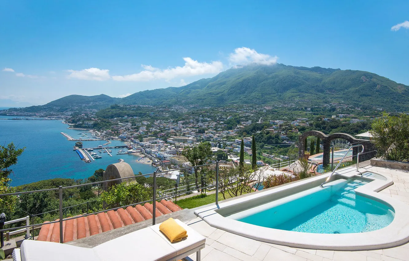 Photo wallpaper sea, pool, Italy, panorama, the hotel, Ischia, San Montano Resort & Spa