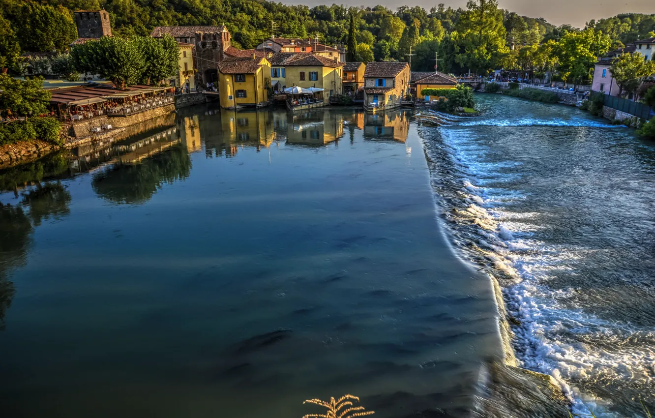 Photo wallpaper reflection, river, building, home, Italy, Italy, Verona, Veneto
