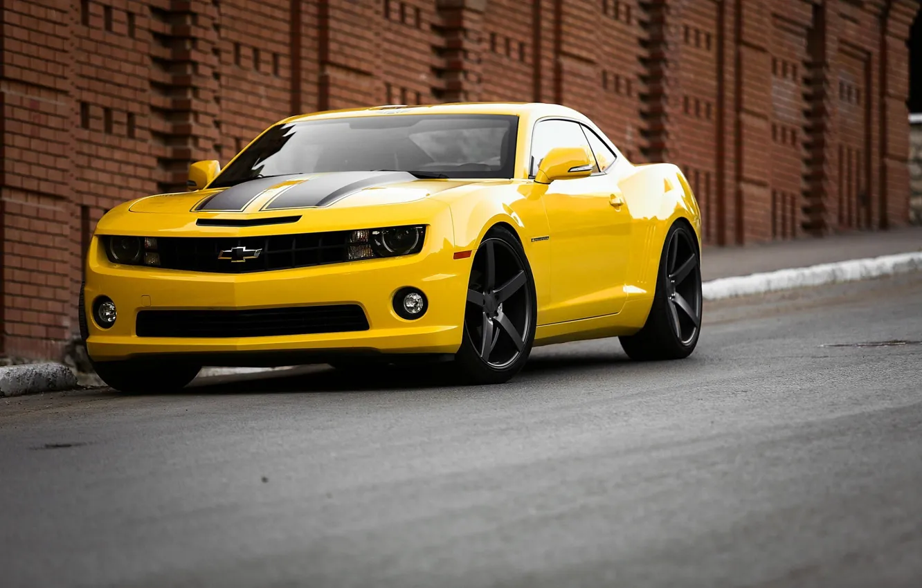 Photo wallpaper Road, Yellow, Chevrolet, Strip, Wheel, Muscle, Light, Camaro