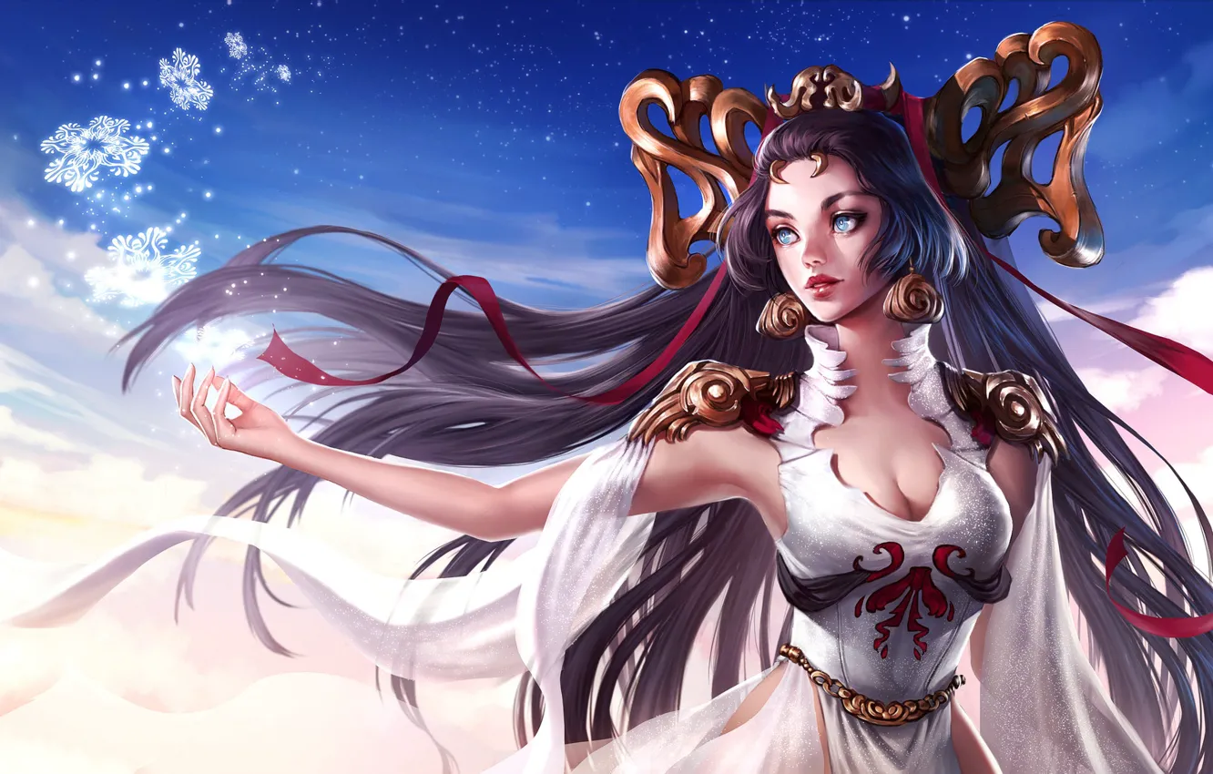 Photo wallpaper girl, snowflakes, magic, fantasy, art, Godess, Ilse Harting