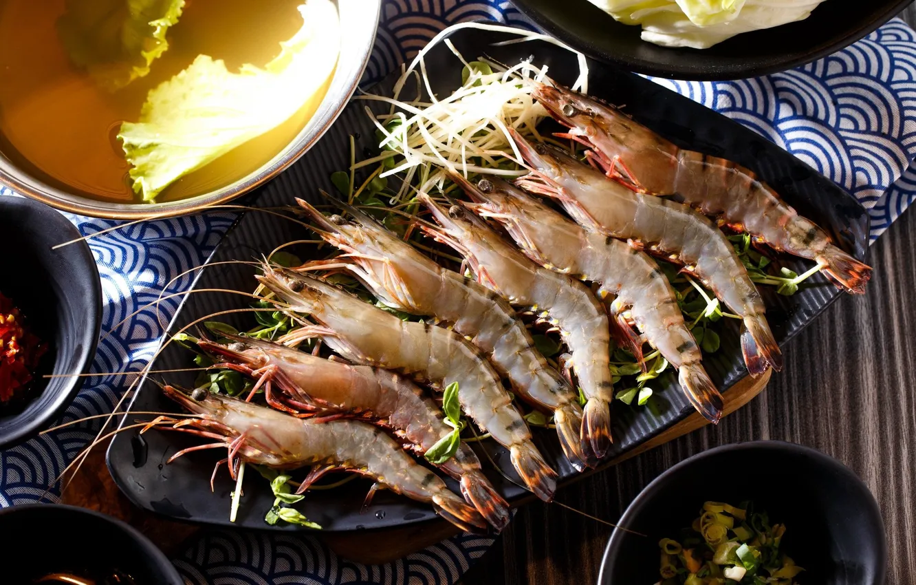 Photo wallpaper shrimp, seafood, raw