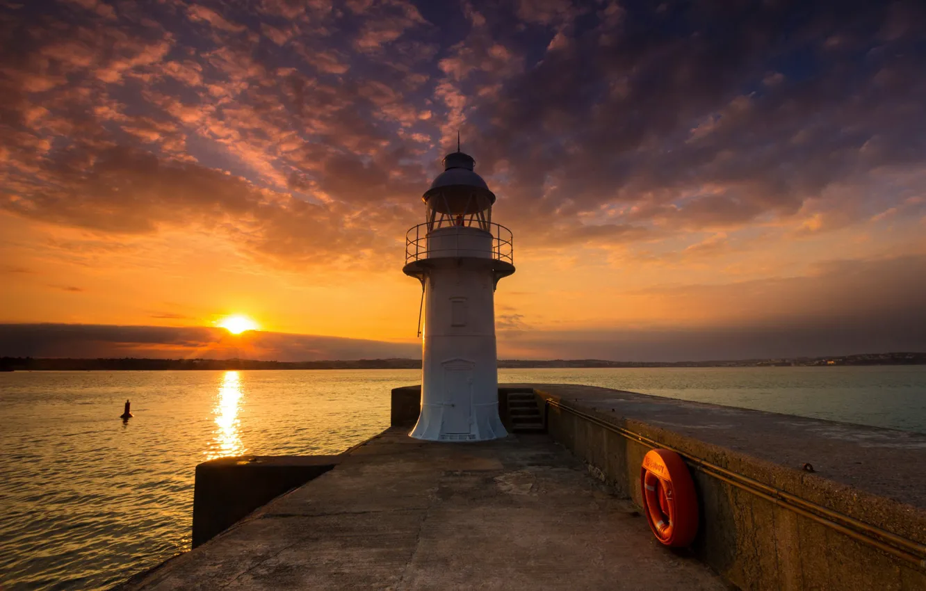 Photo wallpaper sea, sunset, England, lighthouse, berry head