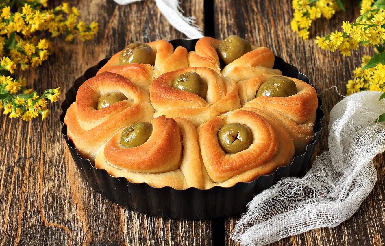 Photo wallpaper pie, olives, cakes
